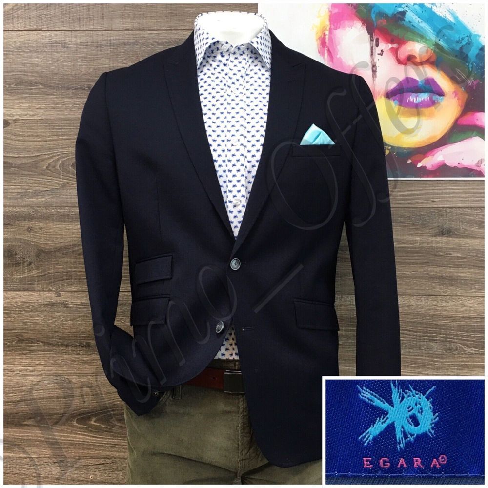 Egara Mens Blazer Sport Coat Two Button Casual Jacket Size 44R Slim‎ Wool Suit